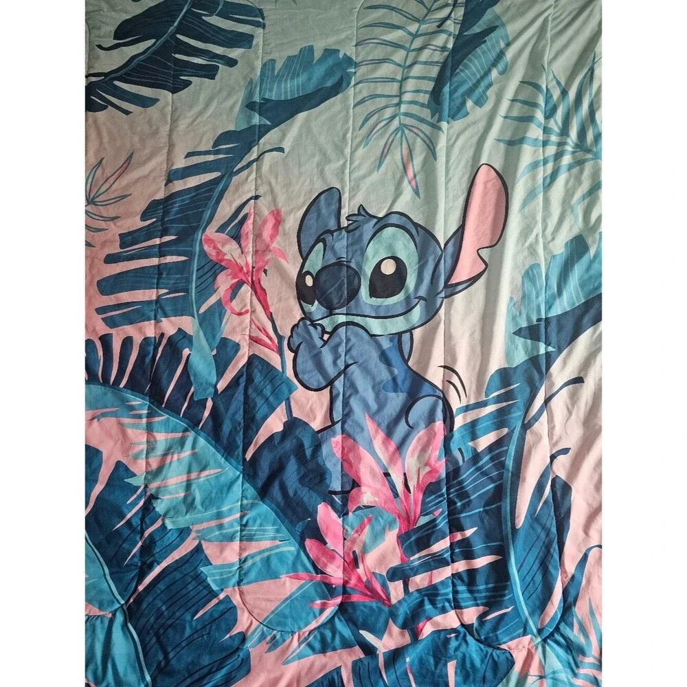 Disney Stitch Twin XL Reversible Comforter Tropical Hawaiian Blue Pink Bedding
